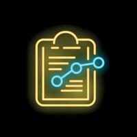 Neon clipboard showing growing statistics chart icon on black background vector