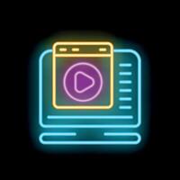 Neon sign showing computer playing content on internet vector