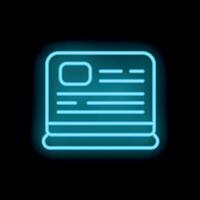 Neon blue laptop showing text document icon on black background vector