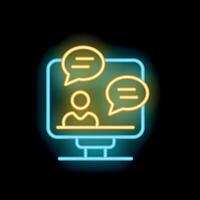 Neon icon of person conferencing and chatting on computer vector