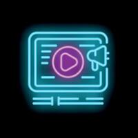 Neon sign representing marketing with play button and megaphone vector