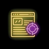 Neon icon of website being targeted with crosshairs representing online advertising vector