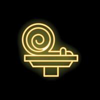 Neon yellow sushi roll icon glowing on dark background vector