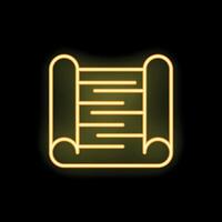 Neon paper scroll icon glowing on dark background vector