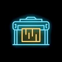 Neon plotter printing large format image on black background vector