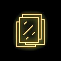 Glowing neon icon of documents with lines on black background vector
