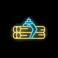 Neon icon of crane lifting logs representing forestry and logging industry vector
