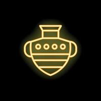 Neon yellow amphora icon on black background representing history and archaeology vector