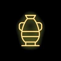 Yellow glowing neon line ancient greece amphora on black background vector