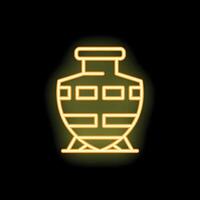 Neon icon of an ancient amphora on a stand glowing on black background vector