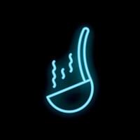 Neon ladle with steam coming out depicting hot soup vector