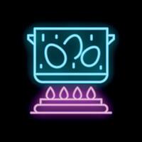 Neon cooking pot simmering on stovetop with bubbling water vector