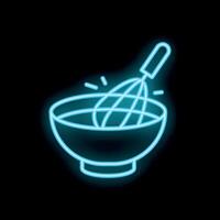 Neon sign of whisk mixing ingredients in bowl vector