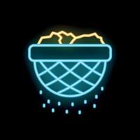Neon blue colander sifting flour icon on black background vector