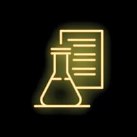 Neon icon of erlenmeyer flask and document representing scientific research vector