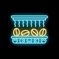 Neon sign of coffee bean roasting process with conveyor belt vector