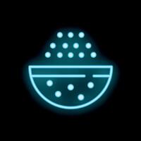 Neon sign of half full bowl with seeds being poured in from above vector