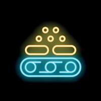 Neon sign of conveyor belt carrying round items in production line vector