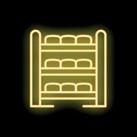 Neon yellow bread shelf icon on black background vector