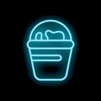 Neon blue bucket shining on black background vector