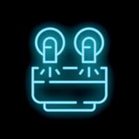 Neon icon of earbuds charging in wireless charging case vector