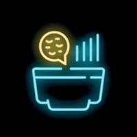 Neon icon of data storage is increasing, depicted by a growing bar graph and a speech bubble with a binary code vector