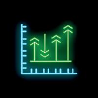 Neon chart showing market volatility with ups and downs vector