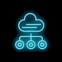 Neon blue cloud computing distributing data to devices icon vector