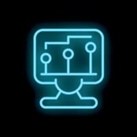 Neon icon of analytics software displaying charts on computer screen vector