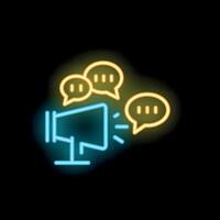 Neon icon of a megaphone announcing with speech bubbles vector