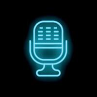 Blue neon microphone glowing on dark background vector