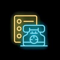 Neon icon of retro phone displaying contact list symbol for customer service vector