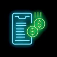Neon sign mobile banking showing dollar coins dropping vector