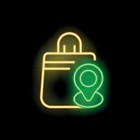 Neon shopping bag icon showing location of store vector