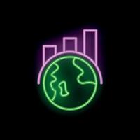 Neon sign representing global business growth with bar chart and world map vector