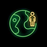 Neon icon of person standing on earth representing global citizen vector