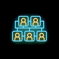Neon icon of corporate hierarchy with people connected by lines vector