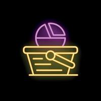 Neon icon style pie chart representing market basket analysis vector