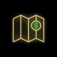 Neon yellow map with a green dollar sign on black background vector