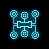 Neon blue algorithm structure connecting circles on black background vector