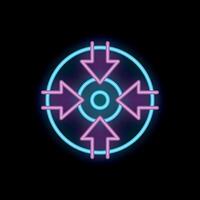 Neon arrows pointing to the center of a circle on black background vector