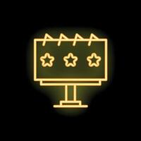Neon billboard showing three stars rating on black background vector