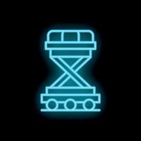Neon icon of scissor lift platform glowing on black background vector