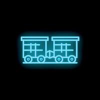Glowing blue neon icon of a freight train moving on rails vector