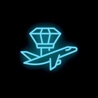 Neon icon of an airplane taking off from airport control tower vector