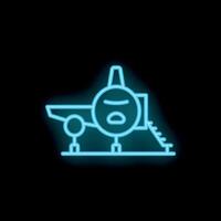 Blue neon sign of an airplane with boarding ramp vector