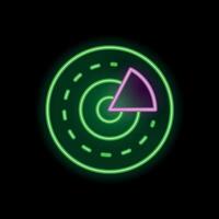 Neon radar detecting signal on black background vector