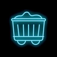 Blue glowing neon line mining trolley icon isolated on black background vector