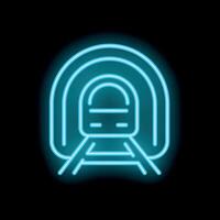 Neon train entering tunnel icon on black background vector