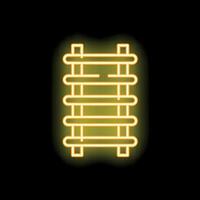 Yellow glowing neon icon of a wooden ladder is isolated on a black background vector